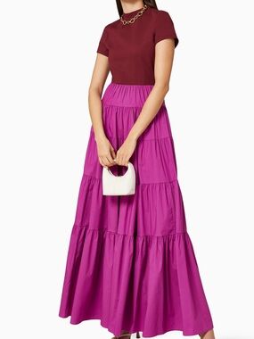 STAUD Two-Tone Maxi Dress in Burgundy and Fuchsia